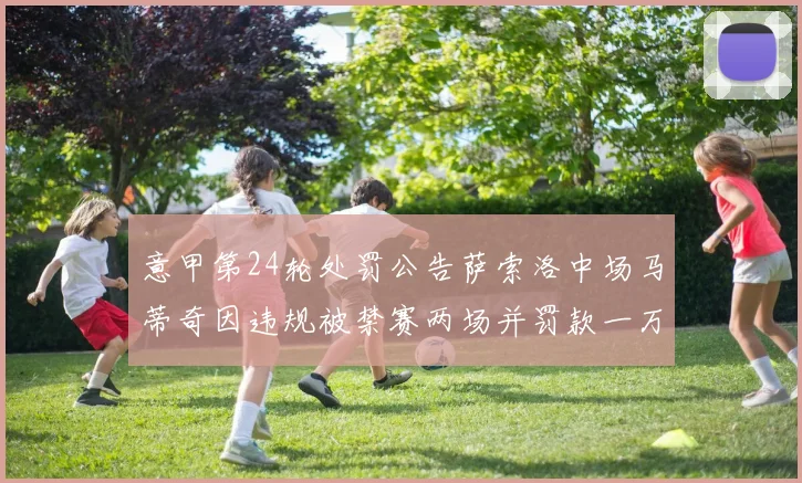 意甲第24轮处罚公告萨索洛中场马蒂奇因违规被禁赛两场并罚款一万欧元